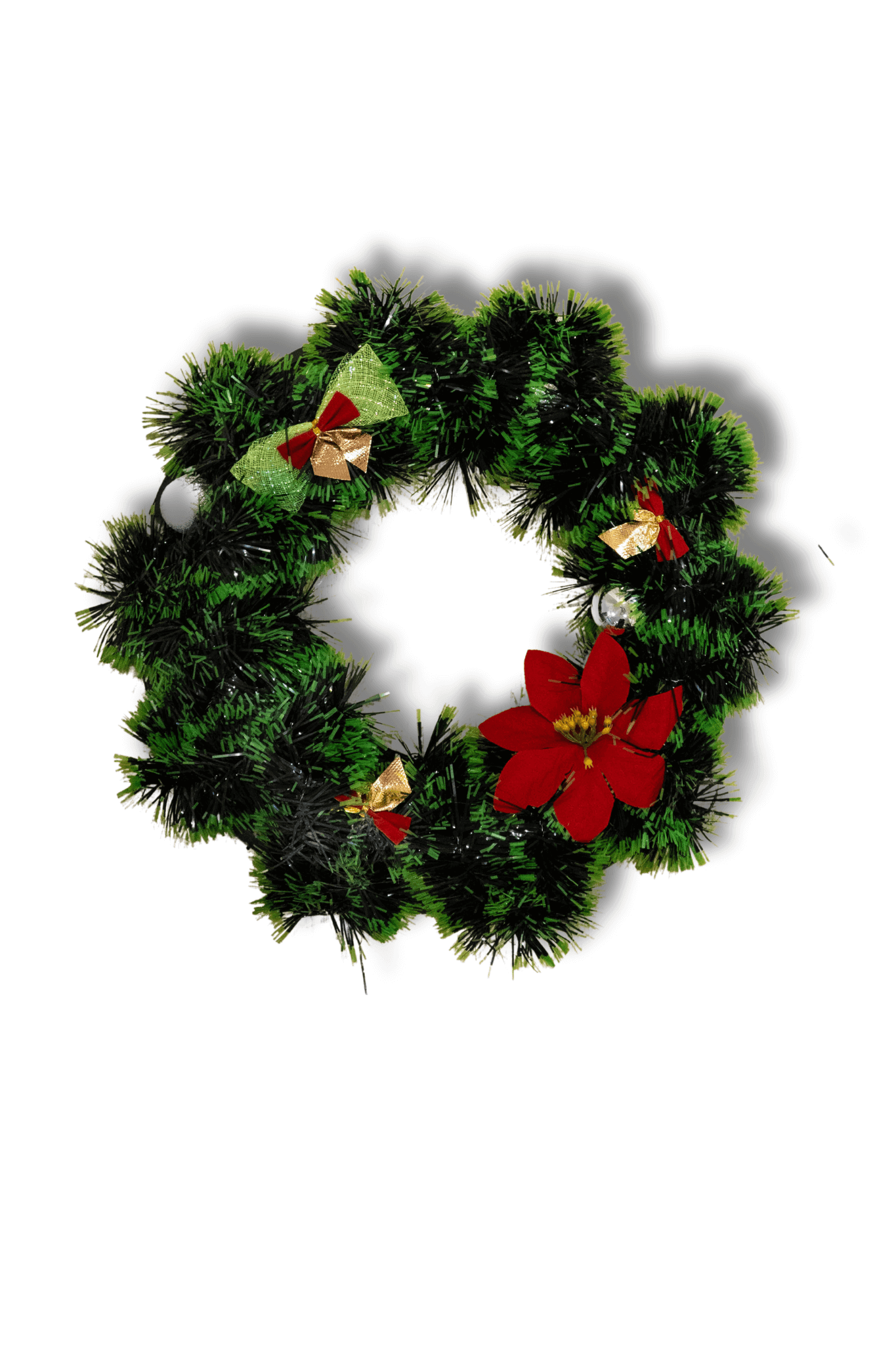 Coroniță-Craciun-Brad-Artificial-Decor-Floral-Panglici-Globuri-Verde