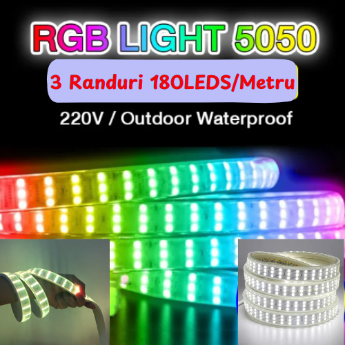 Bandă LED RGB 5050 Premium 3 Randuri, 180 LED-uri/m