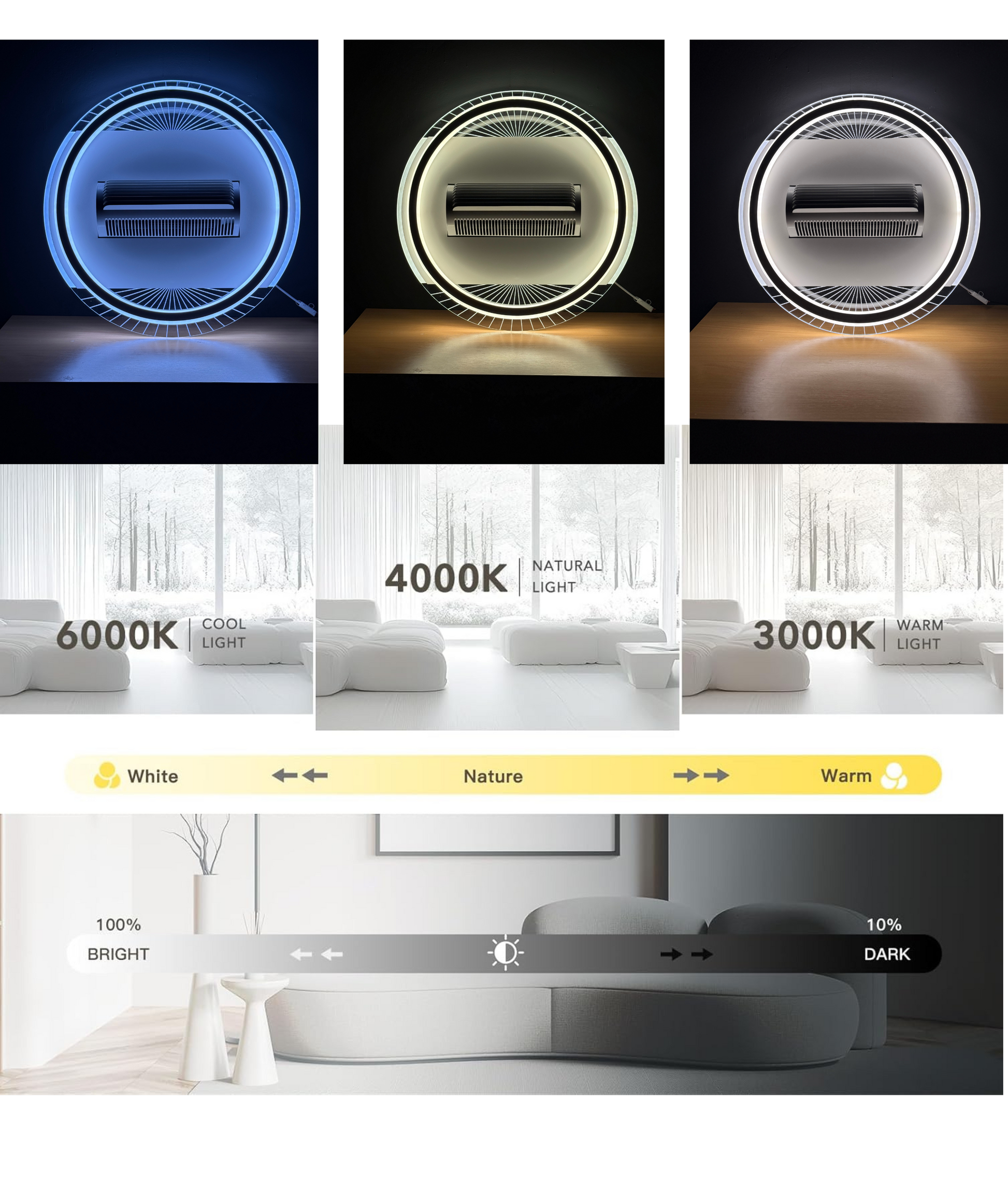 ventilator tavan fara palete cu lumina LED dimabila STERREN