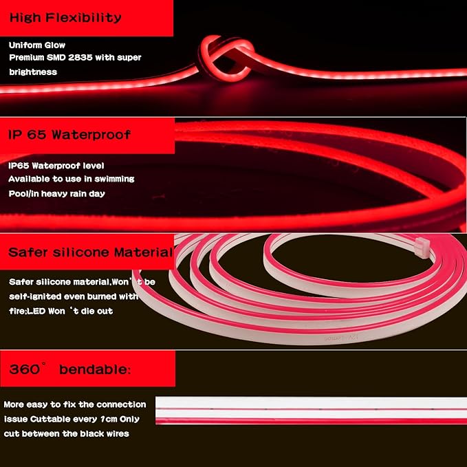 Kit Complet Furtun LED Neon Flex 220V cu Cablu Alimentare – Iluminare Flexibilă și Puternică Alb Rece, Roșu, Alb Cald, Alb Natural, Mov, Albastru, Galben Lămâie