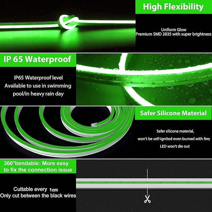 Furtun LED Neon Flex 220V Verde 5m – Iluminare Puternică și Flexibilă