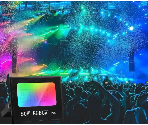 Iluminat exterior LED RGB 50W cu protecție IP66 și telecomandă