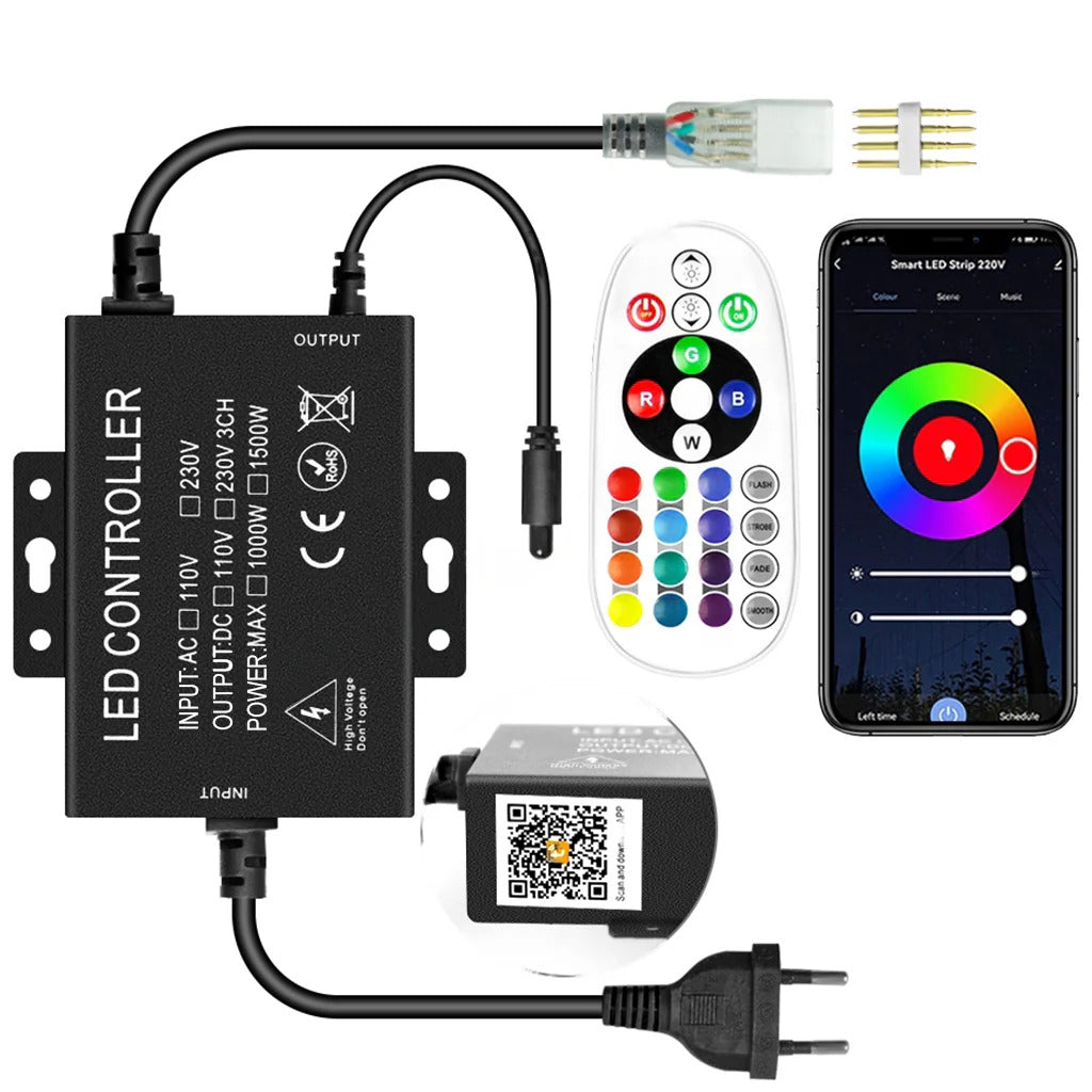 Bandă LED RGB cu telecomandă și aplicație mobilă