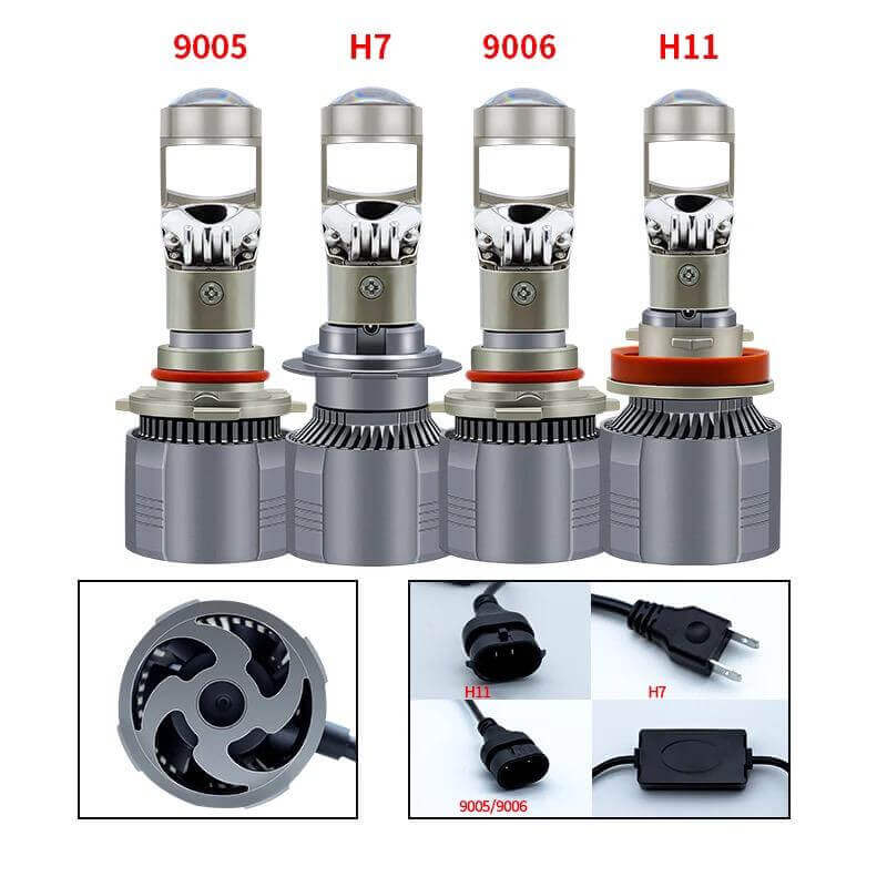 Set 2x Becuri LED H7 / H11 A80 Canbus - 220W, 5.700K, 30.000LM cu Mini Lupa - Doua Faze