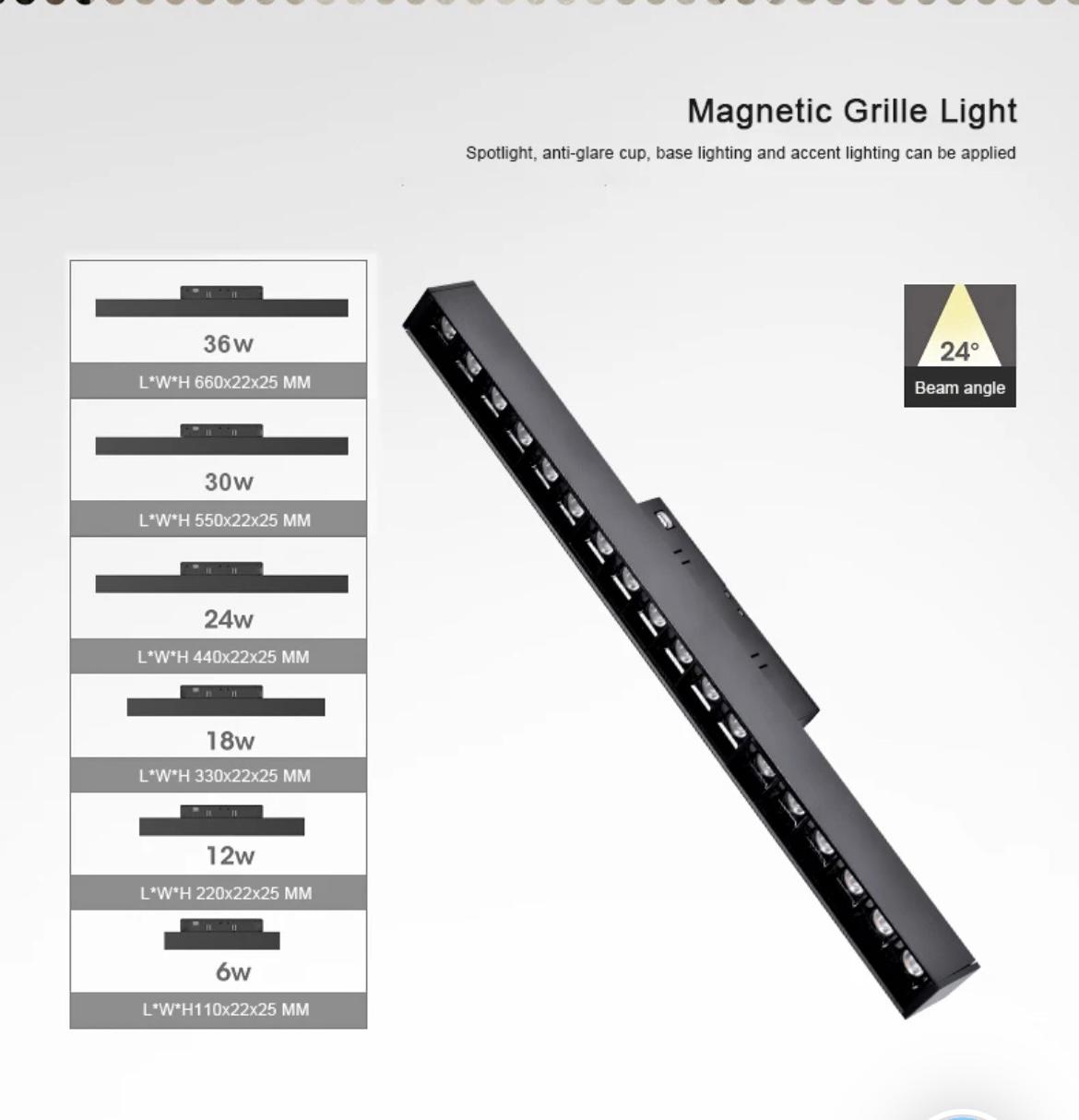 Proiector LED Tip Grilă pe Șină Magnetică - 18W/24W - Lumină Alb Rece