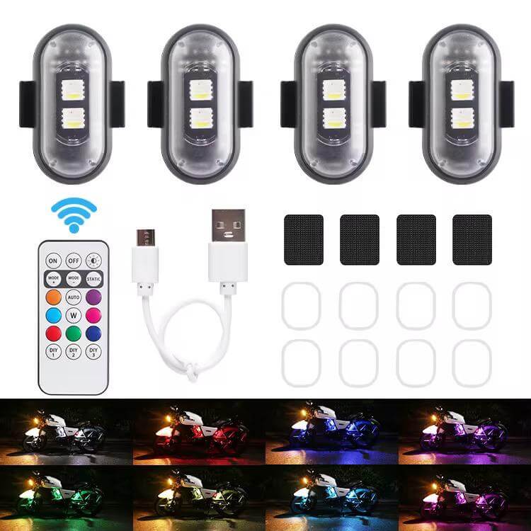Set Lampă LED Stroboscop RGB MS Donwof pentru Mașină și Motocicletă cu 8 Culori și Control Wireless