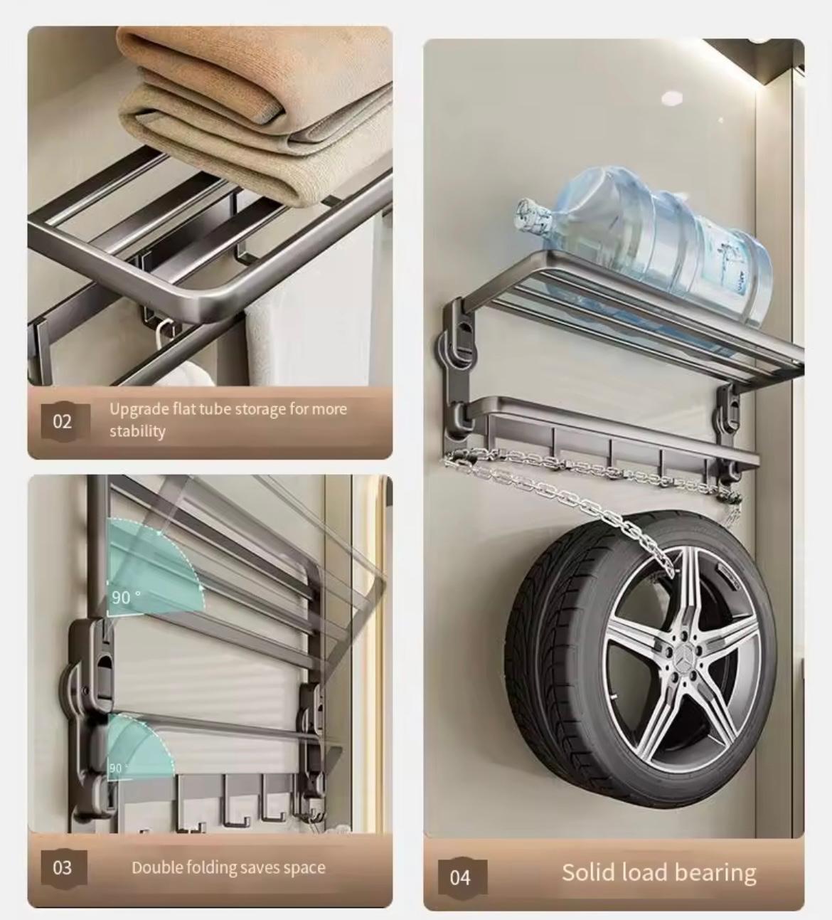 Suport inox pentru prosoape și halate, montaj fără găuri, ventuze puternice