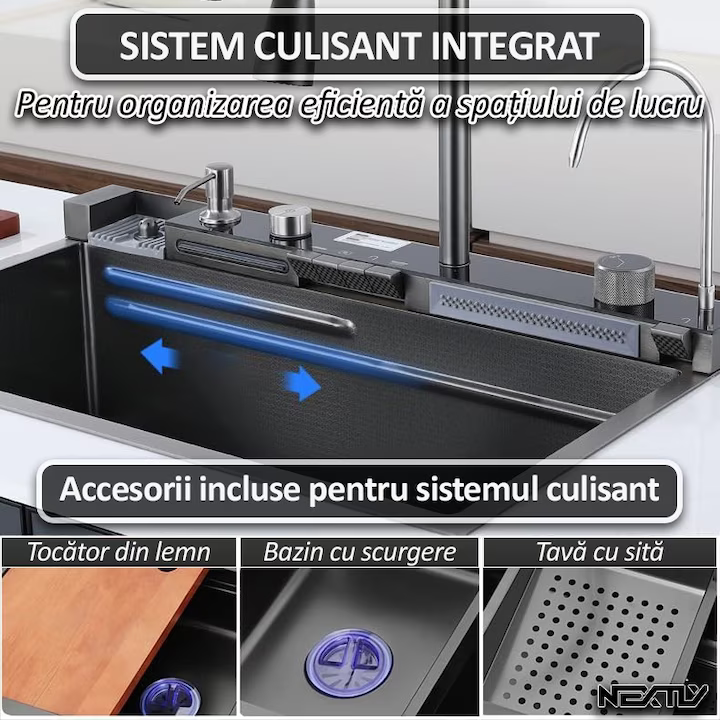 chiuvetă bucătărie inox rezistentă cu sită detașabilă