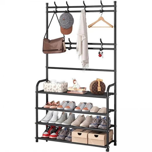 Cuier hol metalic modern cu rafturi si carlige pentru haine si incaltaminte