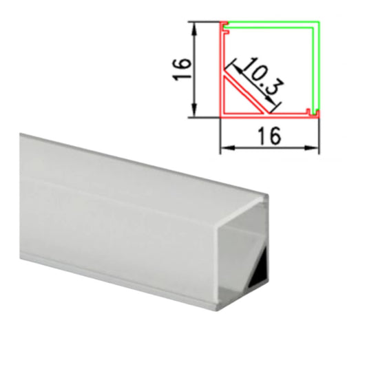 Profil Aluminiu Colț 90° 2m 16x16mm pentru Benzi LED – Difuzor Lumina