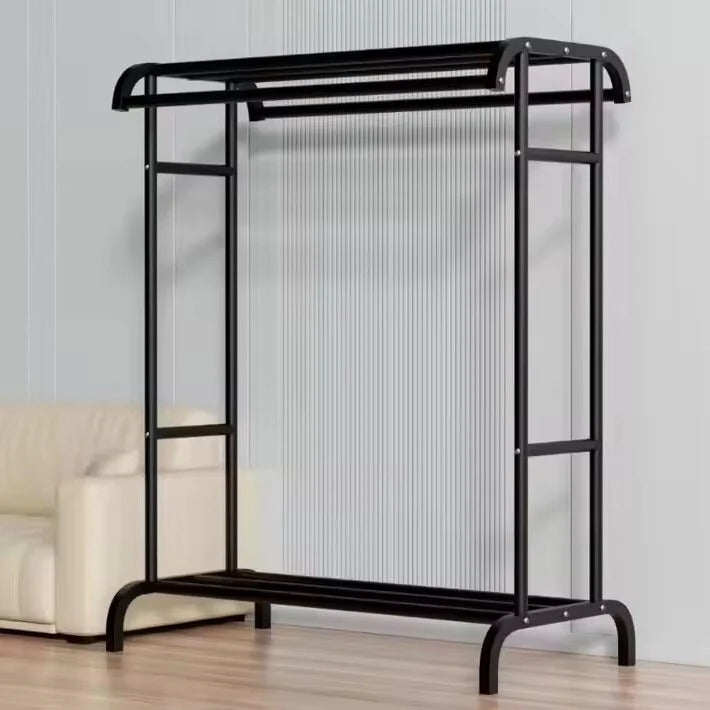 Suport dublu umerașe haine din metal, cu raft superior și suport pantofi – Capacitate 50KG, Dimensiuni 150x120x48cm – Organizator robust pentru dormitor sau dressing