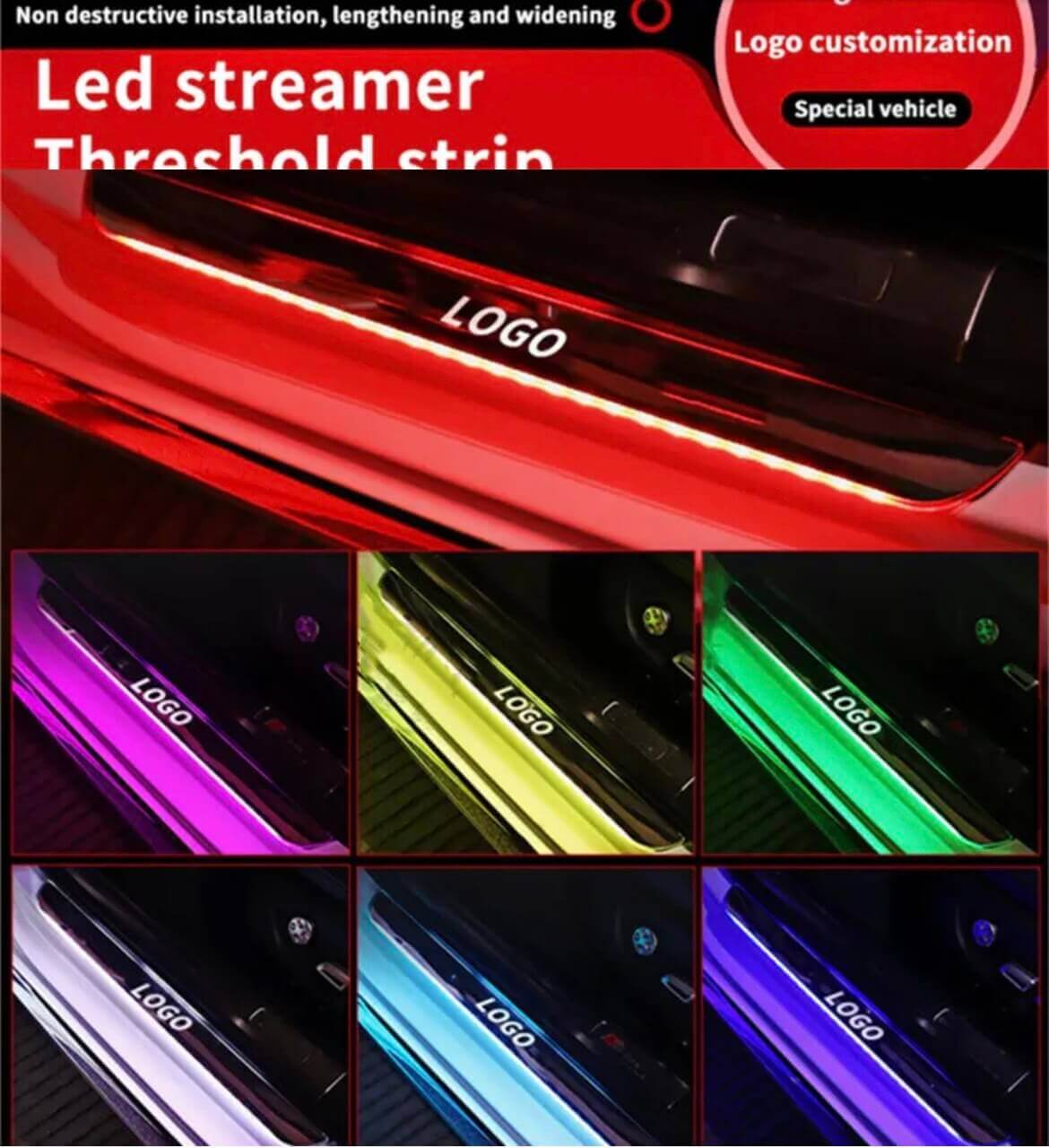 Praguri auto led rosu aprins noaptea fara fire stilizare tuning