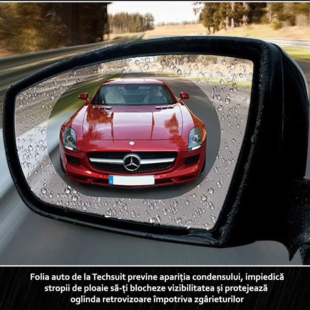 Set 2 Folii Hidrofobe pentru Oglinzi Retrovizoare Auto – Anticondens, Antizgârieturi, 95x135mm – Vizibilitate Clară pe Ploaie și Ceață