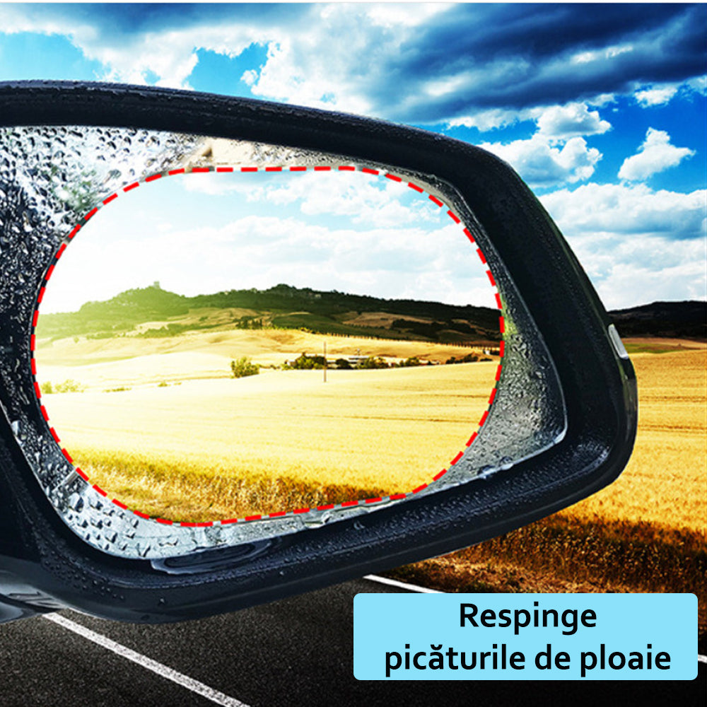 Set 2 Folii Hidrofobe pentru Oglinzi Retrovizoare Auto – Anticondens, Antizgârieturi, 95x135mm – Vizibilitate Clară pe Ploaie și Ceață