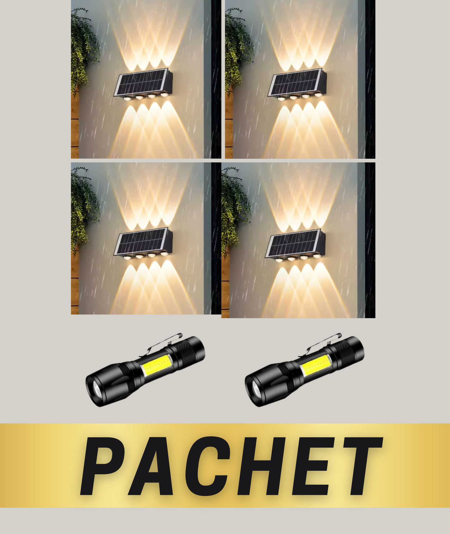 Lampă Solară de Perete Exterior LED 8W – Iluminare Dublă Sus-Jos, 8 LED-uri Puternice, 12.000mAh, Lumină Caldă – Economie de Energie și Design Modern