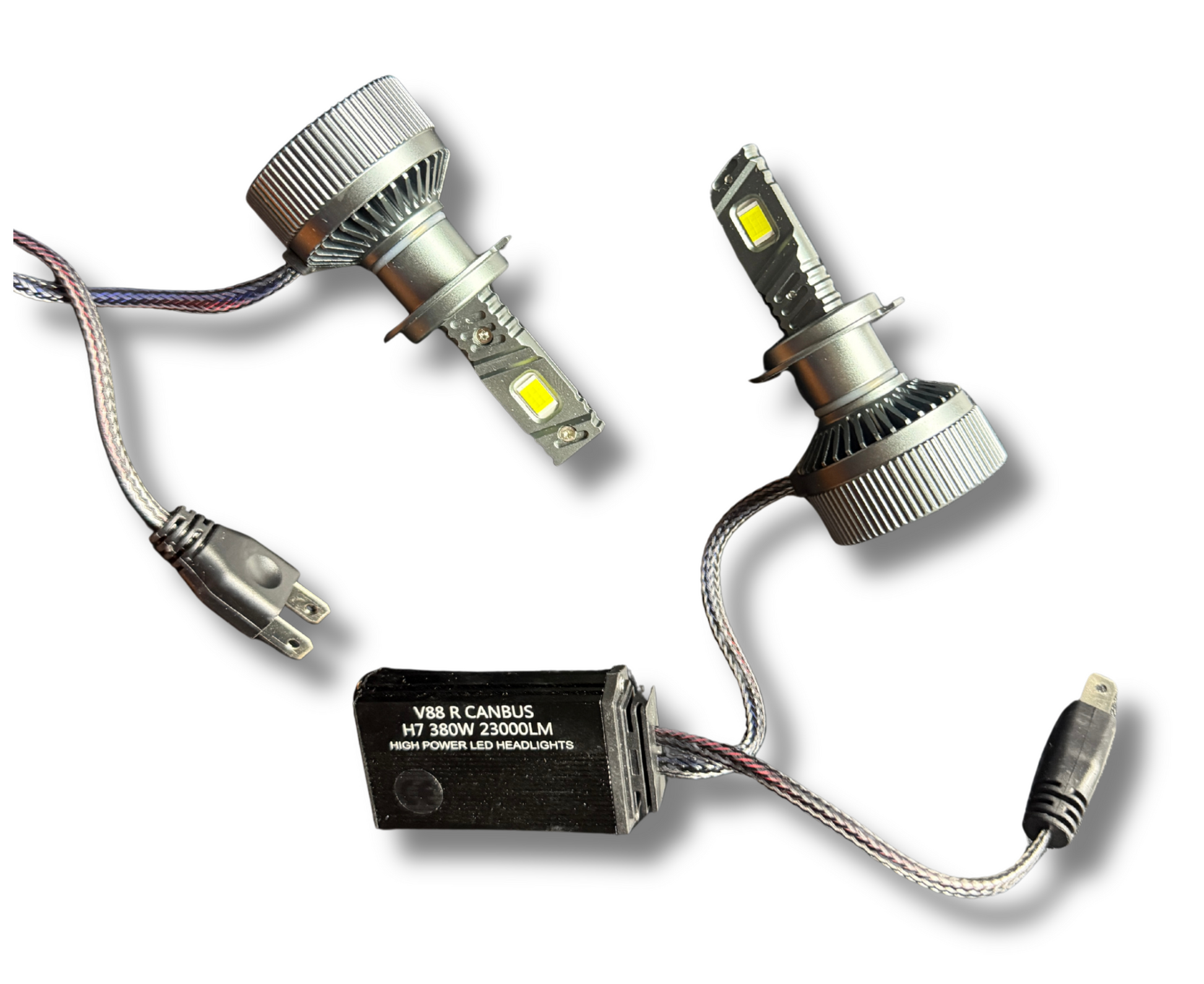 LED auto H7 380W 23000LM alb rece cu ventilator si 3x cupru