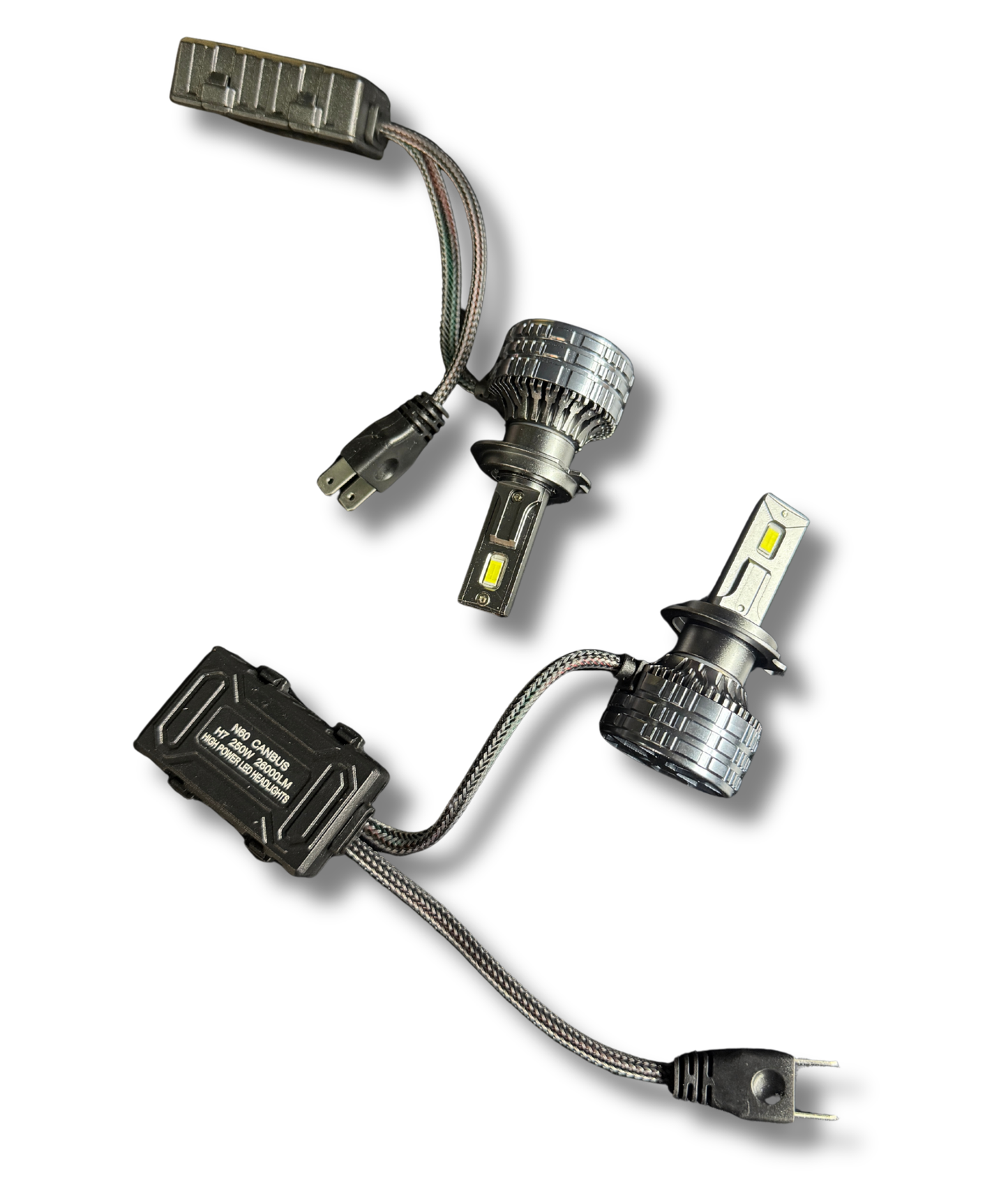 Set 2 Becuri LED Auto H1 H7 H11 CANBUS 250W 26 000LM – LED Auto Alb Rece 6000K, Ultra Puternice cu Ventilator si Cupru