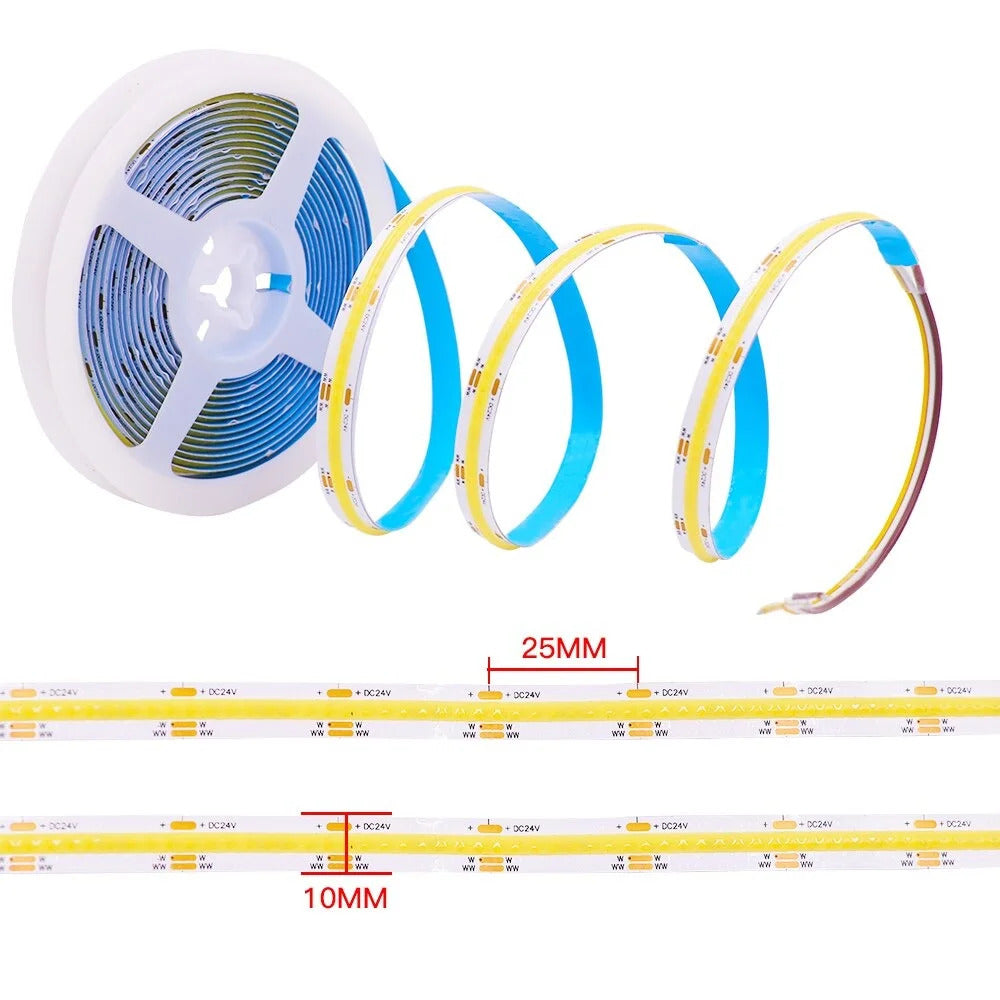 Bandă LED COB CCT 24V 608 LED/m 24W Iluminat Flexibil 2700K-6500K