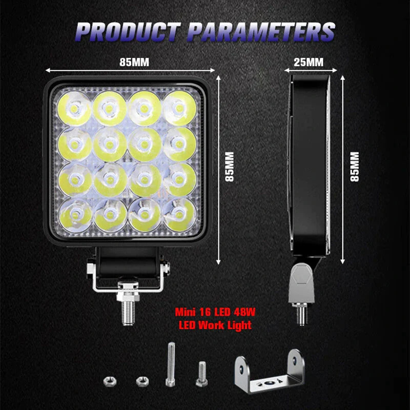 Proiector Auto Pătrat Off-Road 16 LED-uri IP67