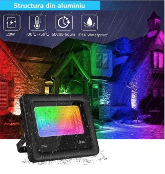 Proiector LED RGB 20W cu 16 culori și 4 efecte IP66