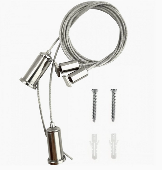 Set 2x sisteme de suspendare cu cablu metalic 1m pentru corpuri de iluminat LED