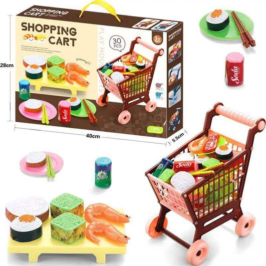 Carucior Cumpărături Copii - Joc Educativ - Set Sushi și Soda