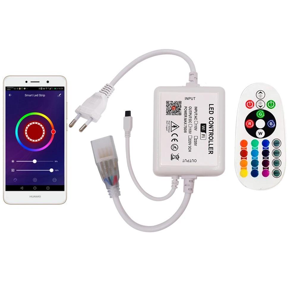 Controller Cablu Alimentare cu Telecomandă și Aplicație SMART WiFi pentru Furtun Neon RGB sau Bandă LED RGB - Max 50M/750W - 110-220V