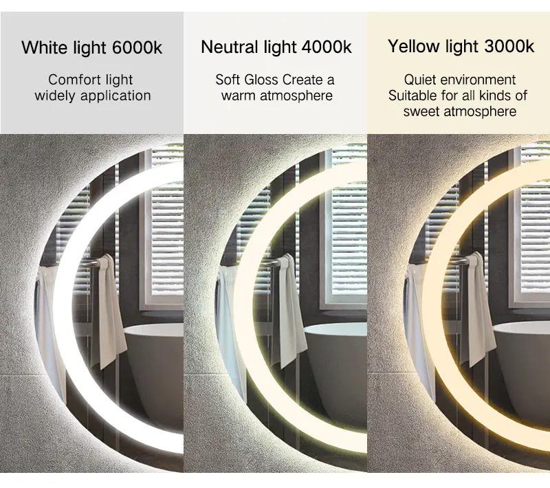 Oglindă LED rotundă cu control touch și lumini variabile