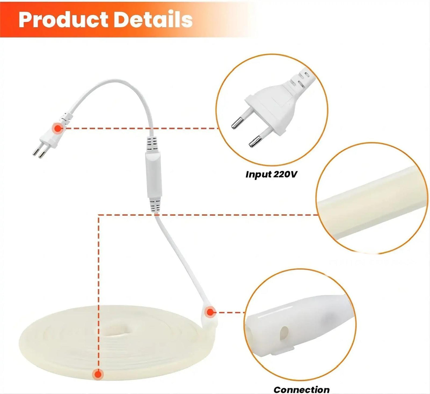 Kit Complet Bandă LED Silicon COB 220V - 608 LED-uri/M - Lumină Reglabilă Alb Cald (3000K) sau Alb Natural (4000K) - Alimentator Inclus | Iluminare Puternică și Eficientă