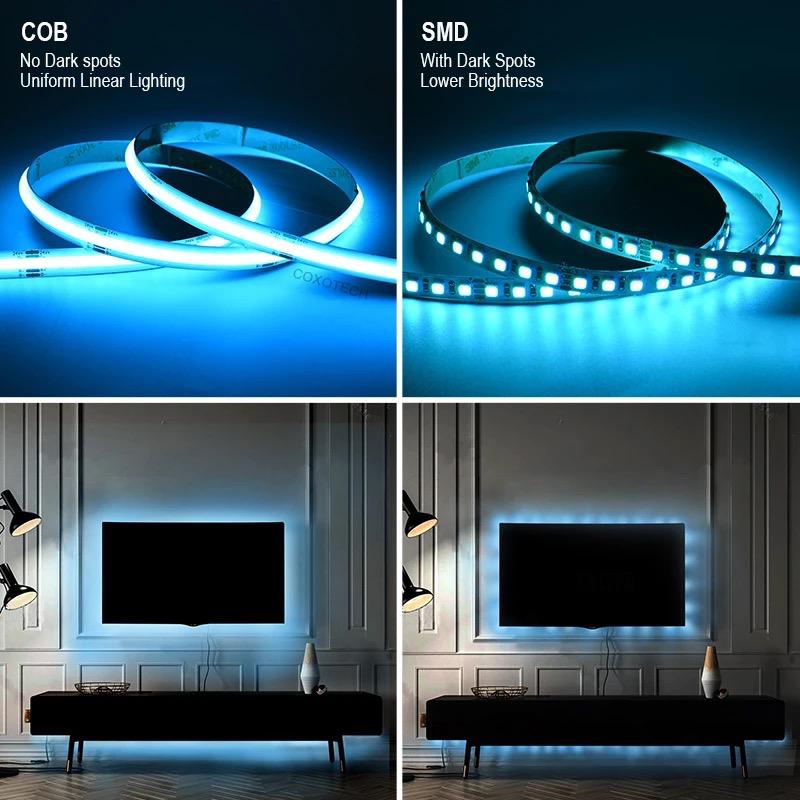 Banda LED COB RGB 24V cu lumina caldă și rece ajustabilă