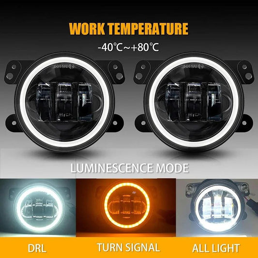 Proiectoare LED ceață auto 3.5 inch cu Angel Eyes alb și galben – vedere frontală
