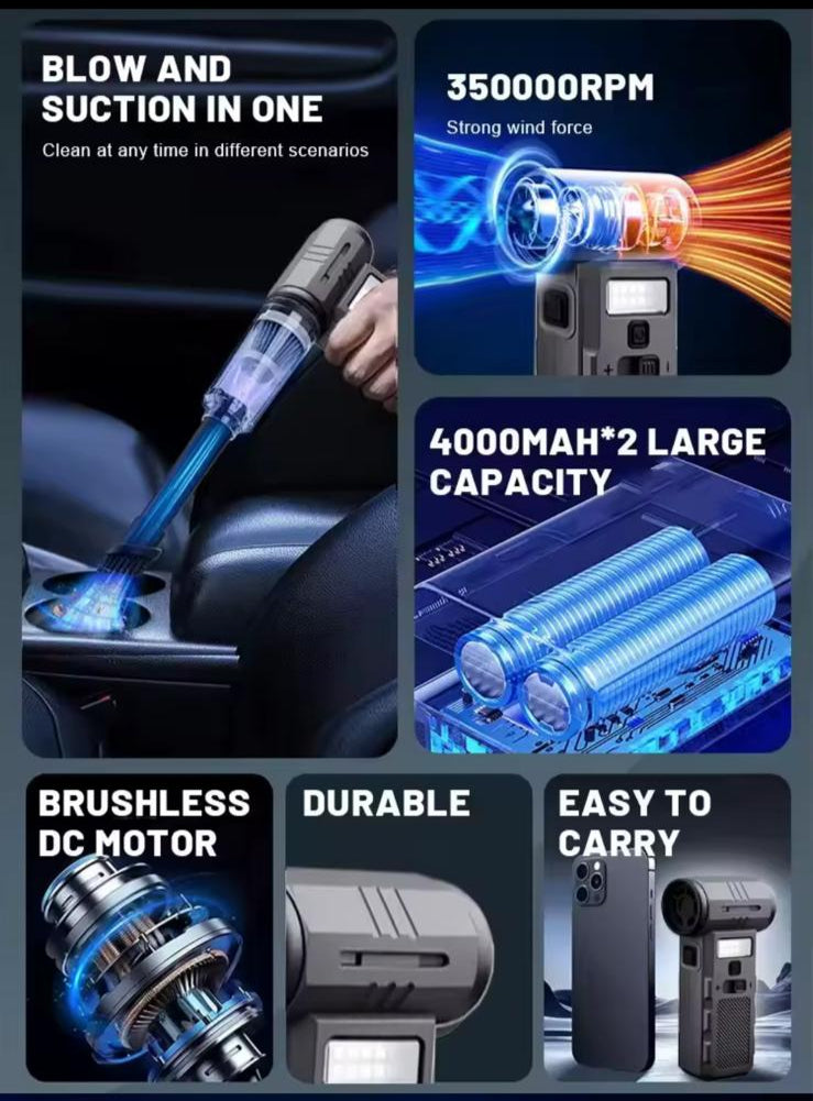 aspirator auto 8 în 1 cu accesorii pentru curățenie rapidă și eficientă