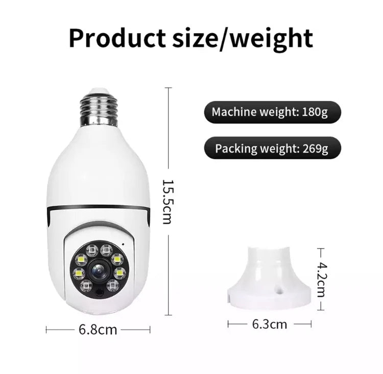 Cameră Supraveghere WiFi 360° Tip Bec E27, Full HD, Viziune Nocturnă Color și Senzor Mișcare – Siguranță Inteligentă pentru Interior și Exterior