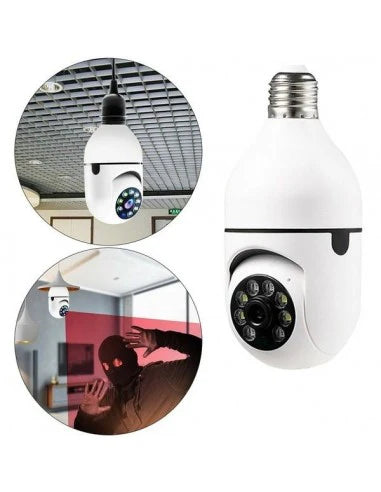 Cameră Supraveghere WiFi 360° Tip Bec E27, Full HD, Viziune Nocturnă Color și Senzor Mișcare – Siguranță Inteligentă pentru Interior și Exterior