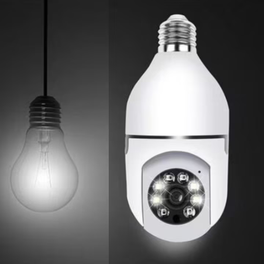 Cameră Supraveghere WiFi 360° Tip Bec E27, Full HD, Viziune Nocturnă Color și Senzor Mișcare – Siguranță Inteligentă pentru Interior și Exterior