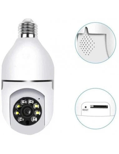 Cameră Supraveghere WiFi 360° Tip Bec E27, Full HD, Viziune Nocturnă Color și Senzor Mișcare – Siguranță Inteligentă pentru Interior și Exterior