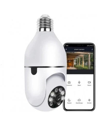 Cameră Supraveghere WiFi 360° Tip Bec E27, Full HD, Viziune Nocturnă Color și Senzor Mișcare – Siguranță Inteligentă pentru Interior și Exterior