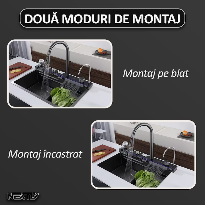 chiuvetă bucătărie multifuncțională cu robinet 3 jeturi