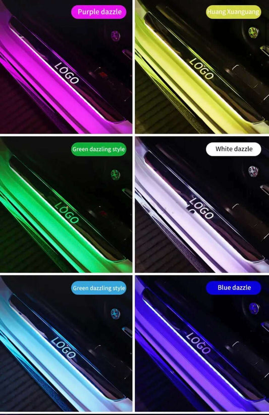 Praguri auto led iluminate albastru fara cabluri design modern